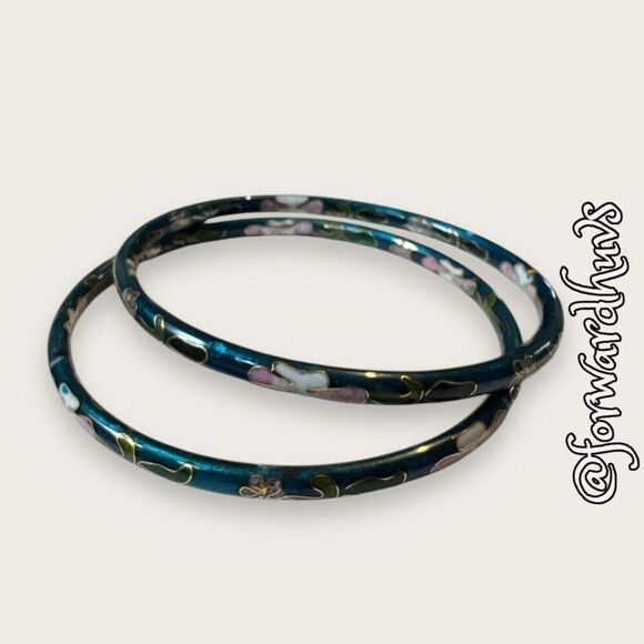 Vintage Cloisonné Matching Bangle Bracelet Pair - Picture 1 of 8